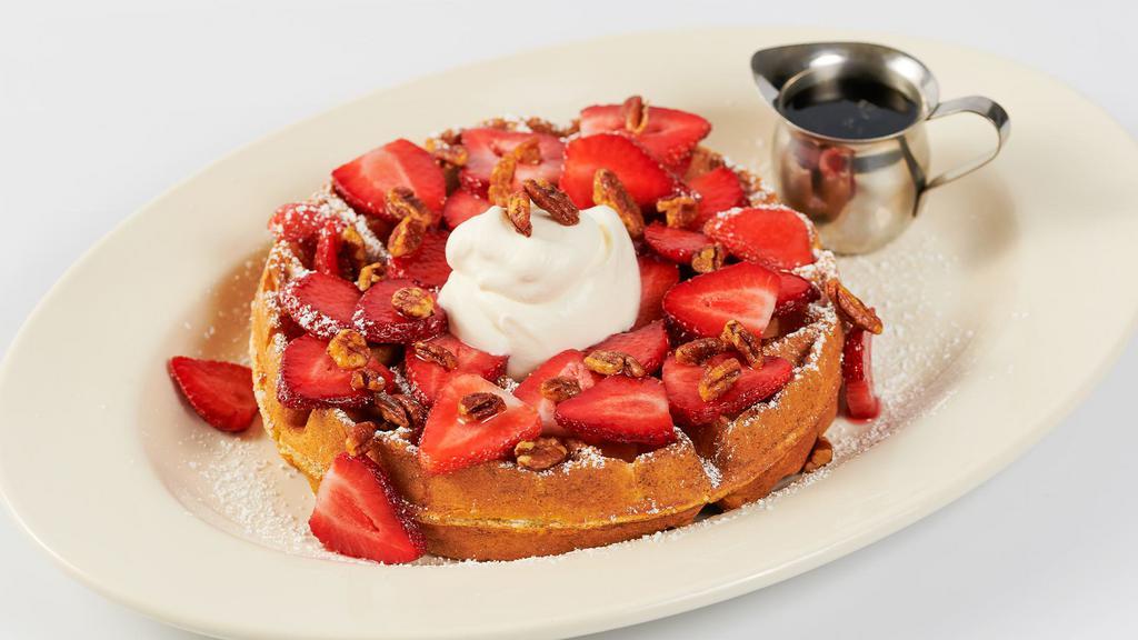 Giant Belgian Waffle With Strawberries, Pecans & Chantilly Cream · 