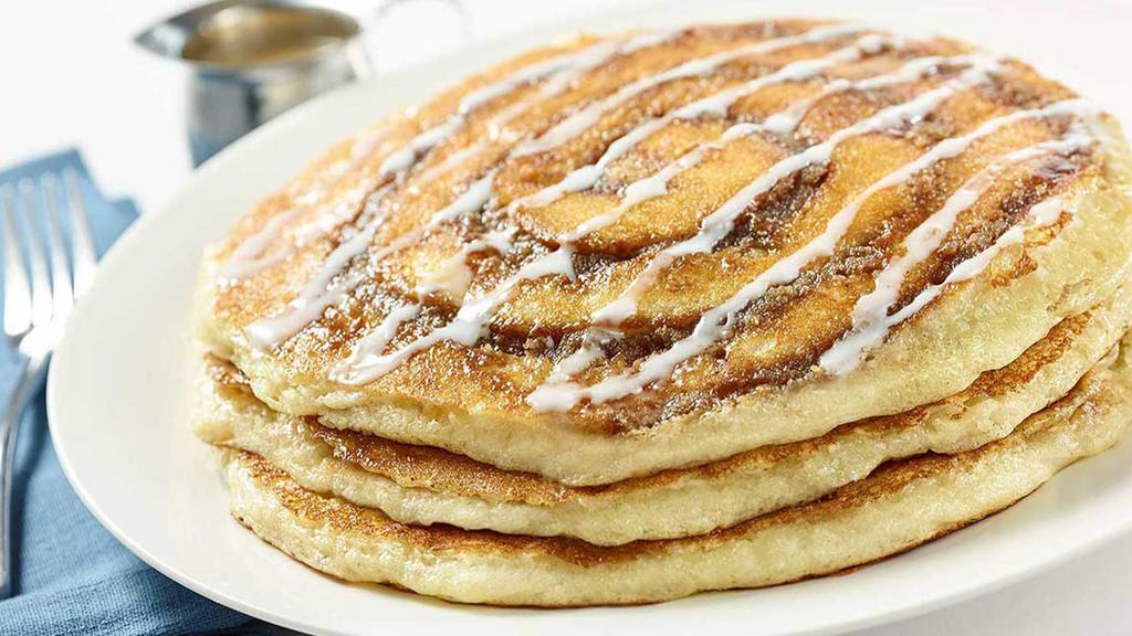 Cinnamon Roll Pancakes · Two Breakfast Favorites are Even Better Together with Our Buttermilk Pancakes Swirled with Cinnamon-Brown Sugar.