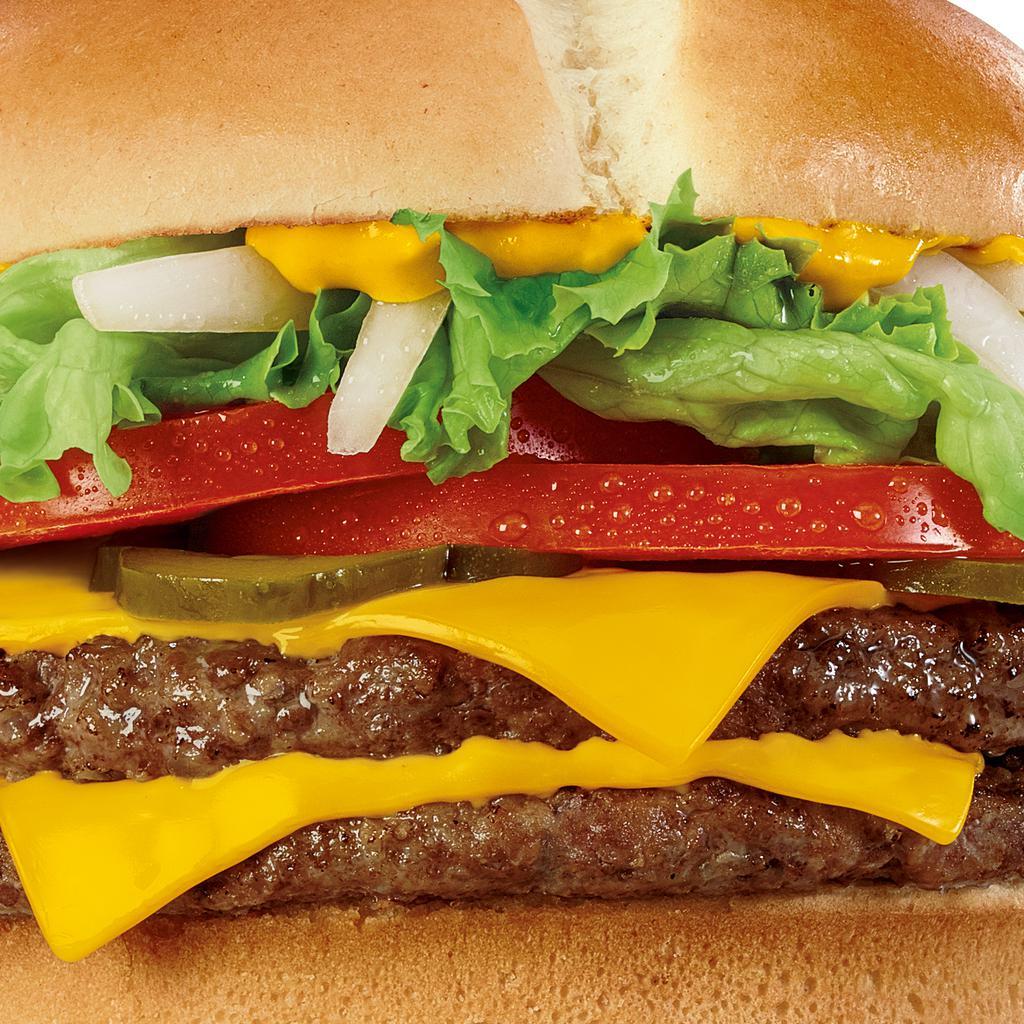 Texas Double Jack® · This isn't a burger. This is a Declaration of Delicious. Two juicy, 100% beef patties seasoned as they grill with American cheese, fresh sliced tomatoes, hand leafed lettuce, onions and mustard - all on a buttery bakery bun. Yeah, Great Britain wishes they could get their hands on this amazing piece of America.