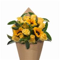 Bloom Haus 12 Plus Rose Bouquet - Yellow · Sunny-hued roses and sunflowers are hand-tied, decoratively wrapped and ready to bring insta...