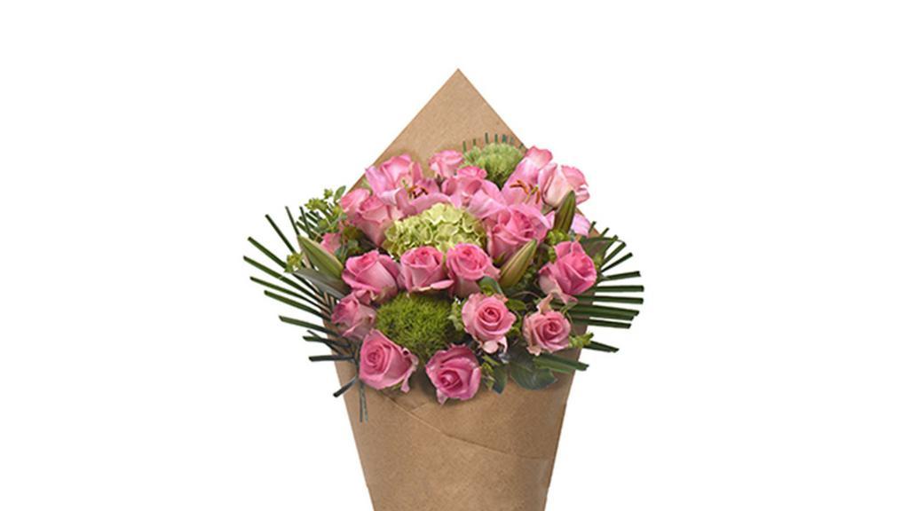 Bloom Haus 18 Plus Rose Bouquet - Light Pink · Delicately hued and decidedly feminine, pink roses are a timeless favorite. Perfectly bundled in a cloud of hydrangea, dianthus and lush greens, this gift is ideal for any special person in your life.
