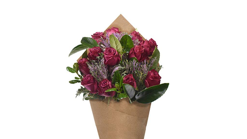 Bloom Haus 12 Plus Rose Bouquet - Purple · Whether it’s your best friend, mother or significant other, this elegant rose bouquet delivers the royal treatment with its regal roses accented by a supporting cast of novelty blossoms, carefully wrapped to present a luxurious floral experience.