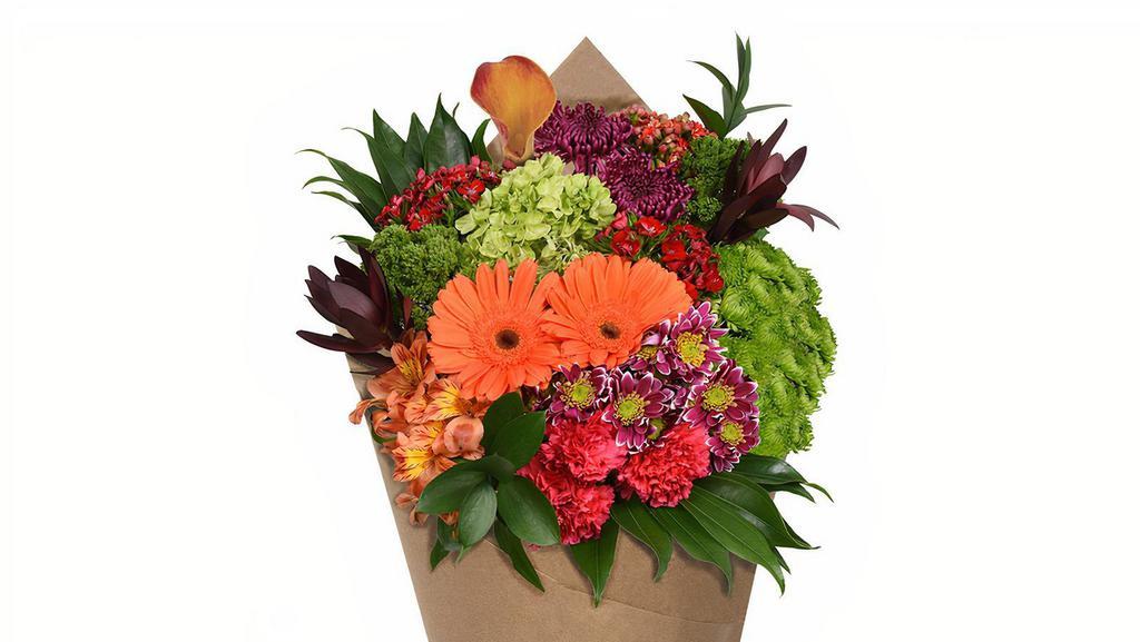 Bloom Haus Euro Bouquet - B · Serene tones decorate garden-picked florals to form a comforting and uplifting palette, perfect for gifting or your own enjoyment. Bouquet comes in a presentation-style wrap, ready to be arranged and displayed.