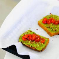 Avocado Toast · Gluten Free Bread,Avocado, pink Himalayan salt, olive oil, red pepper flakes, basil, cherry ...