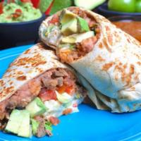 El Grande Supreme Burrito · Customer favorite! Our 12 in flour tortilla filled with your choice of meat, rice, refried b...
