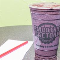 Ginger Berry Greens Smoothie · Strawberry, blueberry, raspberry, orange, spinach, kale and ginger.