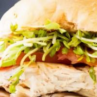 Grilled Chicken · Chicken breast, lettuce, grilled onion, tomatoes, pickles, mustard, mayonnaise.