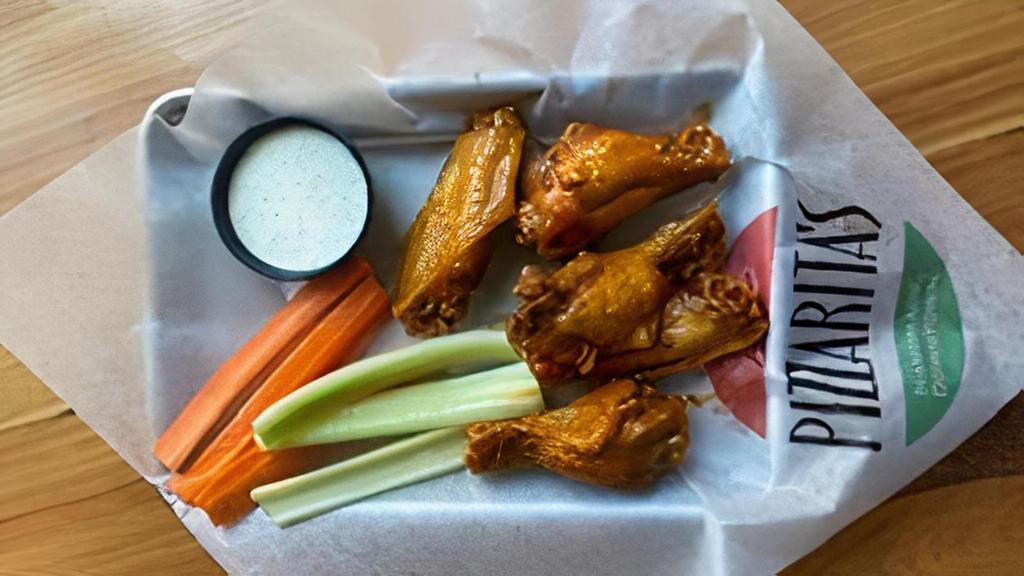 5 Traditional Wings · Bone in wings tossed in your favorite sauce. Served with celery & Carrots. Your choice of dressing.