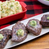 Sirloin Steak ~ Party Pack · four grilled-to-order sirloin steaks · garlic parsley butter · choice of four individual sid...