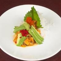 Tartar /Salmn  (3Pd) · Bite-sized cuts of salmon topped with sliced avocado, orange tobiko, black tobiko, wasabi to...