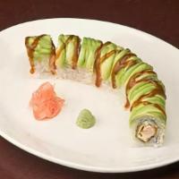 Saturday Roll · Fried shrimp, cream cheese and Tampa Bay sauce rolled uramaki style, wrapped with avocado, t...
