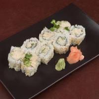 Spicy Scallop Roll · Spicy Mayo, kaiware sprouts and green onion rolled uramaki style topped with sesame seeds