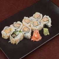 Spicy Yellowtail Roll · Spicy Mayo, kaiware sprouts and green onion rolled uramaki style topped with sesame seeds