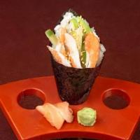 Hr* Cali Snow · Traditional, cone-shaped hand-rolled sushi.. Avocado and cucumber.. Snow Crab