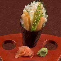 Hr* Philly · Traditional, cone-shaped hand-rolled sushi. Smoked salmon, cucumber, avocado, cream cheese