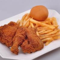 3 Pieces Chicken Dinner · Leg, thigh, and wing. Comes with 1 side and 1 roll.