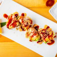 Avocado Bomb · Fried avocado stuffed with spicy tuna and crabmeat, sauce.