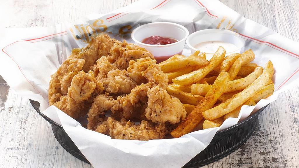 Pollo Tenders · served with fries and jalapeño ranch.