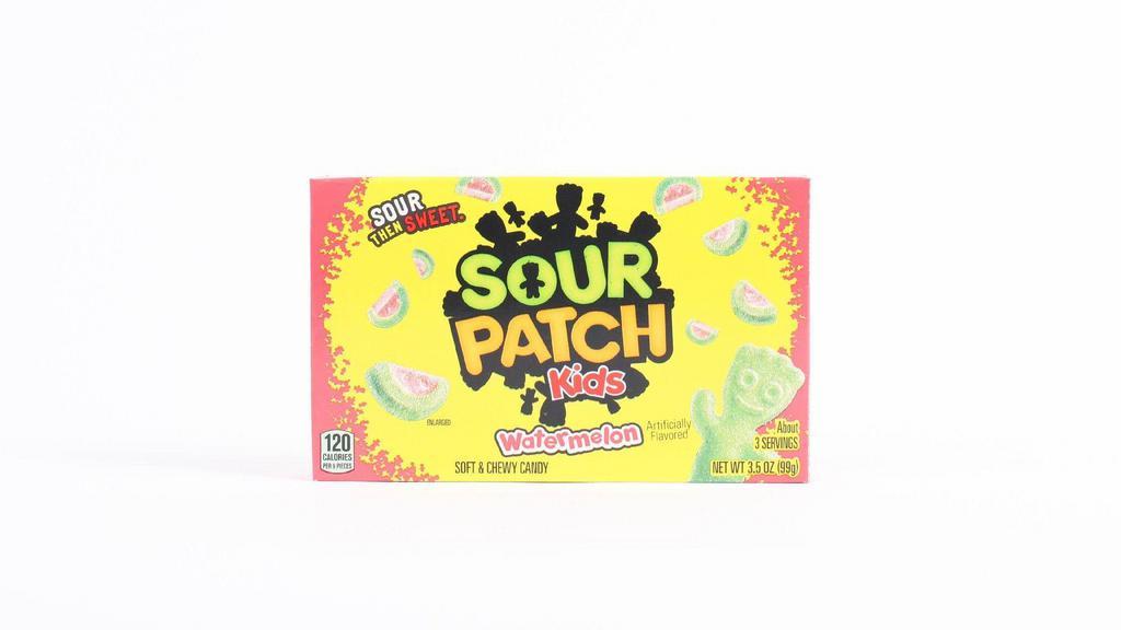 Sour Patch Watermelon Box · 3.5 oz. First they're sour. Then they're sweet. Floods your mouth with sweet watermelon flavor that's covered in a tangy blast. Sour Patch Watermelon is a fun, soft, and chewy candy for children and adults. They're perfect for winding down from the day, or for sharing a little sweet mischief (with fun-filled Sour Patch ingredients).