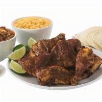 Whole Grilled Chicken · Eight pieces of our Mesquite Grilled Chicken. Served with large sides of Rice and Charro Bea...