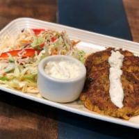 Crab Cakes · Remoulade, sweet & spicy slaw