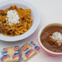 Frito Pie · Fritos, chili, cheese & onions (beans optional).