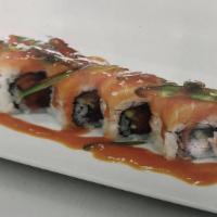 Cry Baby 2 · Spicy tuna, cucumber, topped w/ SALMON, jalapeno  *spicy cry baby sauce  ^^^SPICY