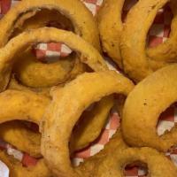Basket Of Hand Battered Onion Rings · 