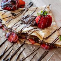 Strawberry Nutella Crepe · Fresh Strawberries, Nutella, Chocolate Cake Crumbles & Whip Cream