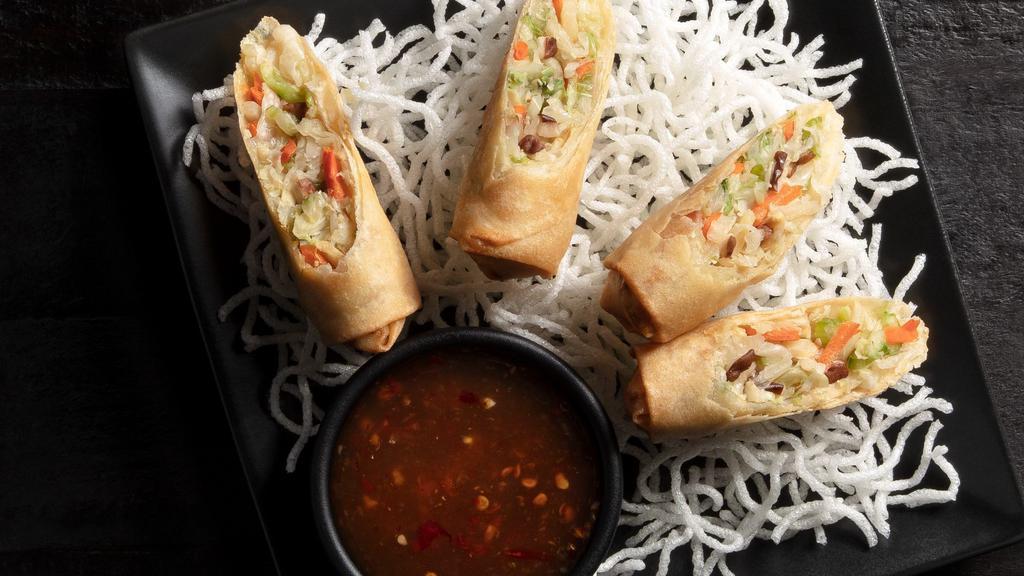 Vegetable Spring Rolls · Crispy rolls with julienned veggies, sweet chili dipping sauce. Platter includes 24 pieces. *These items are cooked to order and may be served raw or undercooked. Consuming raw or undercooked meats, poultry, seafood, shellfish or eggs may increase your risk of foodborne illness.