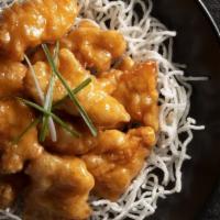 Honey Chicken · Lightly battered, tangy honey sauce, green onion. Platter serves 6-8. *These items are cooke...