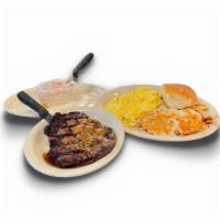 Big Eaters · Flavorful eight ounce rib-eye steak, grilled the way you like it, with three eggs, any style...