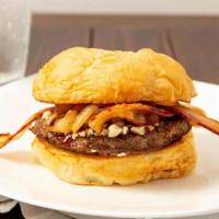 Bourbon Burger · Sweet bourbon sauce, smokehouse bacon, bourbon caramelized onions, bleu cheese. Small: 930 c...