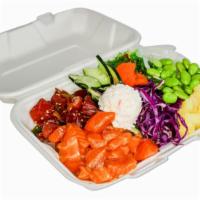 Regular Poke Rice Bowl · White or brown rice bowl with two scoops of protein