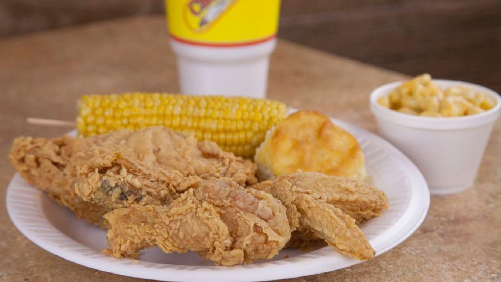 #3 - 3 Piece Chicken (Your Choice) · With biscuit or roll. Served with 1 Regular side order of your choice and a large drink.