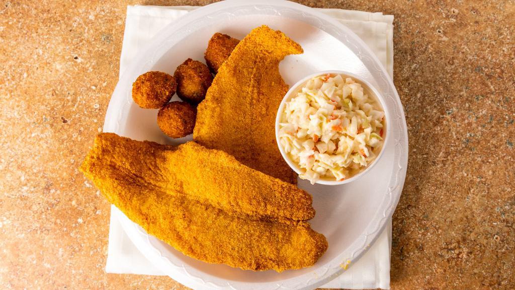2 Fillets Dinner · Served with two regular sides and hushpuppies.