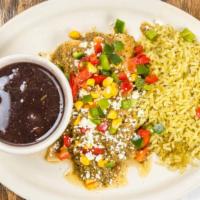 Pollo Verde · Delicious, scratch-made enchiladas with shredded chicken, tomatillo sauce, corn, queso fresco.