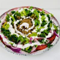 Beef Shawarma Bowl · Served over Rice, over Hummus, or both, with fresh lettuce, pickles, tomato, cucumber, red o...
