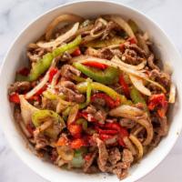 Mongolian Bowl · Roasted red peppers, green bell peppers, onion and water chestnuts in a zesty Mongolian BBQ ...