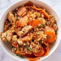 Kung Pao Bowl · Baby corn, carrots, and green onions in in a spicy Kung Pao sauce with your choice of protei...