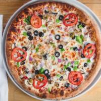Classic Veggie · Mushrooms, onions, green peppers, black green olives and fresh tomatoes