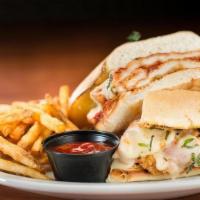 Chicken Parmesan Sandwich · ...you taste so good . Tender, battered chicken nestled into a hoagie and smothered in mozza...