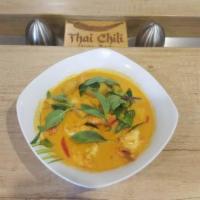 Massaman Curry · Red style curry with dry whole spices and peanuts with your choice of tofu or vegetables.