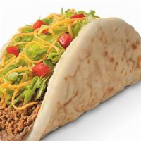 Beef Muchaco · Soft pita, beef, tomato, lettuce, cheddar, refried beans.