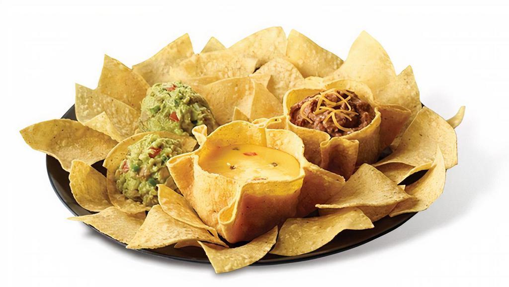 Mexidips & Chips · Chips, beans, queso, guac.