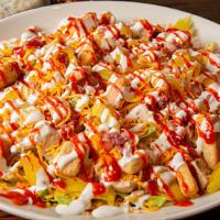 Large Sriracha Salad · Crisp lettuce, chicken, cheddar cheese, bacon, croutons and banana peppers. Drizzled with Sr...