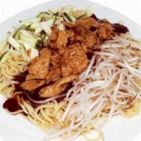 Dan Dan Noodle Bowl · Hot and spicy. Szechuan dan dan sauce, diced chicken, cucumber, bean sprouts with noodle.