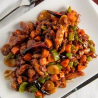 Kung Pao Chicken · Chicken leg meat, carrots, celery, water chestnuts, fresh garlic, chili oil, and kung pao sa...
