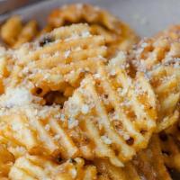 Garlic Parm Fries · 1/2 LB WAFFLE FRIES, GARLIC BUTTER SAUCE, TOPPED WITH PARMESAN CHEESE