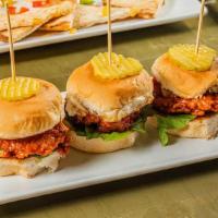 Nashville Chicken Sliders · 3 CRISPY NASHVILLE HOT CHICKEN SLIDERS, LETTUCE & HOUSE PICKLE